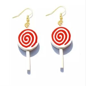 Whimsical Red and White Swirl Earrings